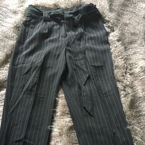 Express High Waisted Striped Sash Tie Ankle Pant